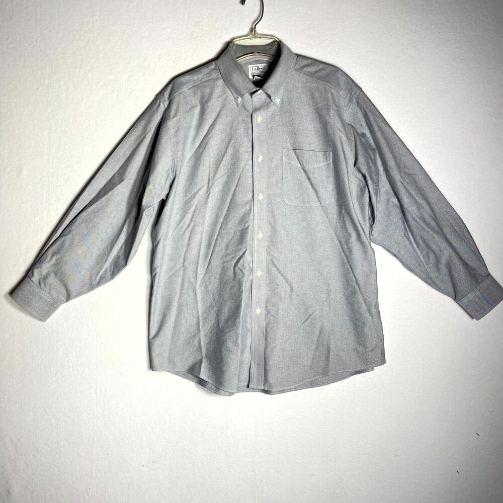 L. L. Bean Traditional Fit Light Gray Button Down 100% Cotton Men Size 16 - 32